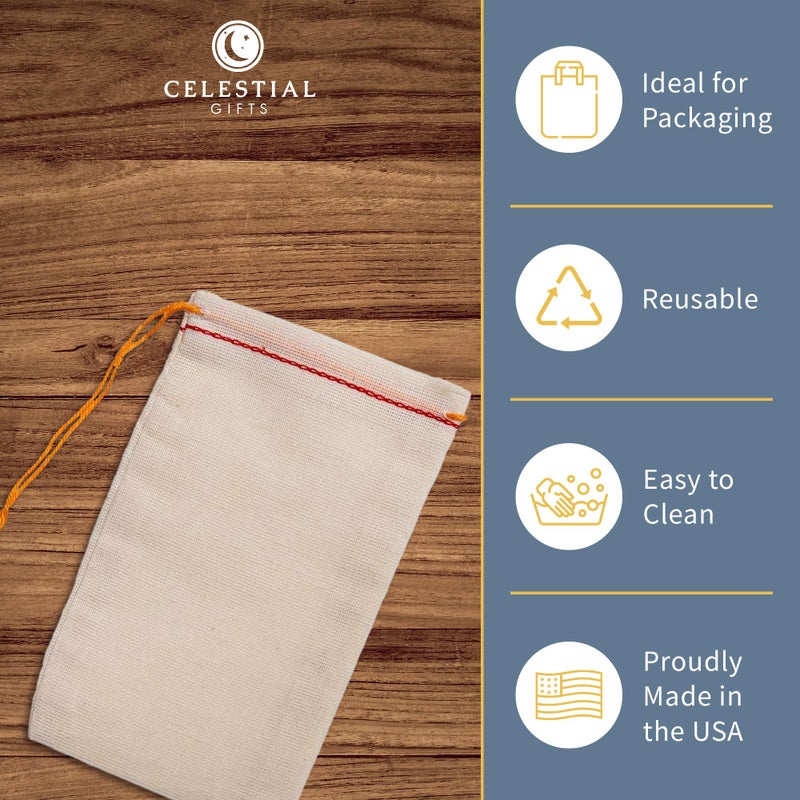 Celestial Gifts Muslin Bags - Drawstring Bags Small 50pcs - 3x5, Reusable Tea, Jewelry, Gift, Spice and Sachet Bag - 100% Cotton - Made in USA - (Red Hem & Orange Drawstring) - Image 2